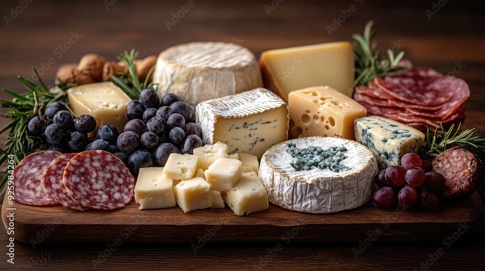 Close-up of a Luxurious Cheese Platter with a Mix of Sophisticated Cheeses Close-up of a Luxurious Cheese Platter with a Mix of Sophisticated Cheeses