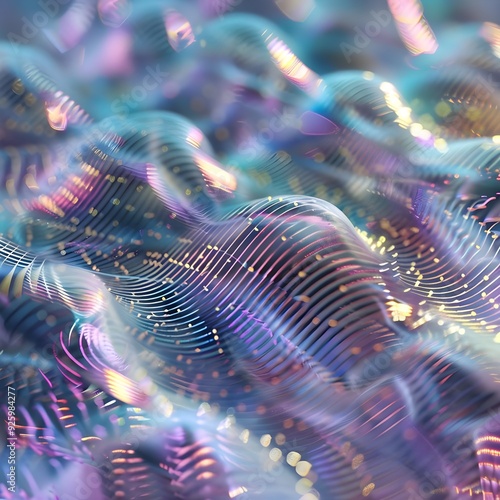 Colorful, wavy abstract texture resembling digital or sound waves.