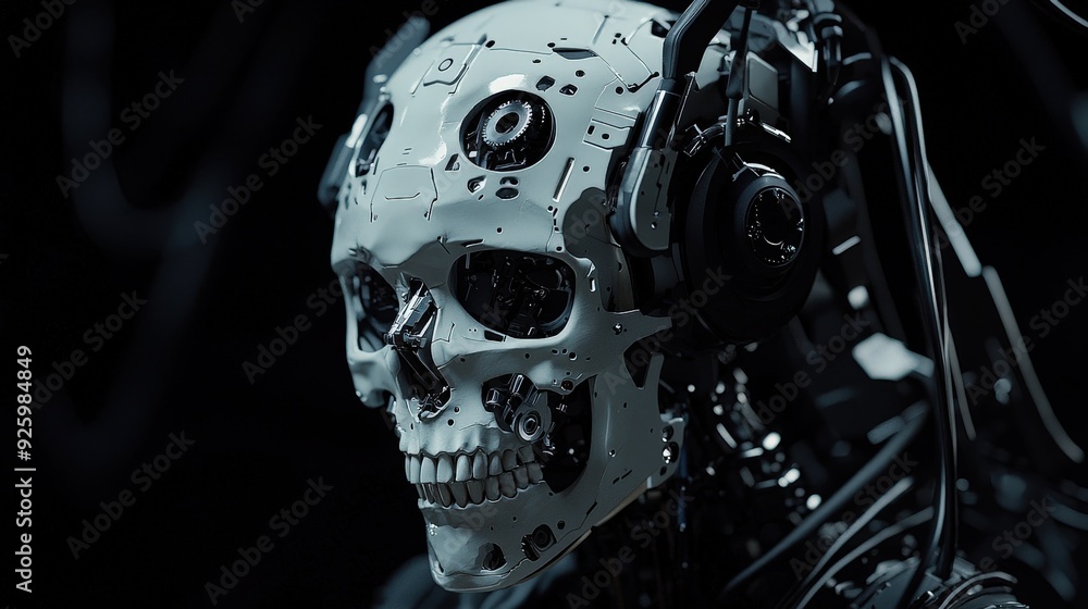 Robotic Skull with Headphones. Robotic Skull with Headphones.