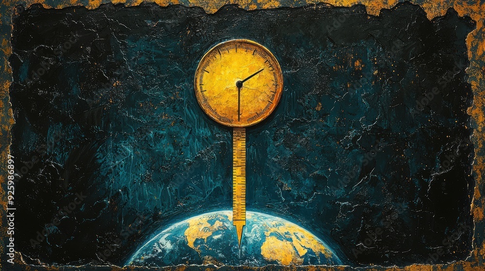 Naklejka premium Earth with a clock and thermometer symbolizing the countdown to climate disaster and the pressing need for environmental action