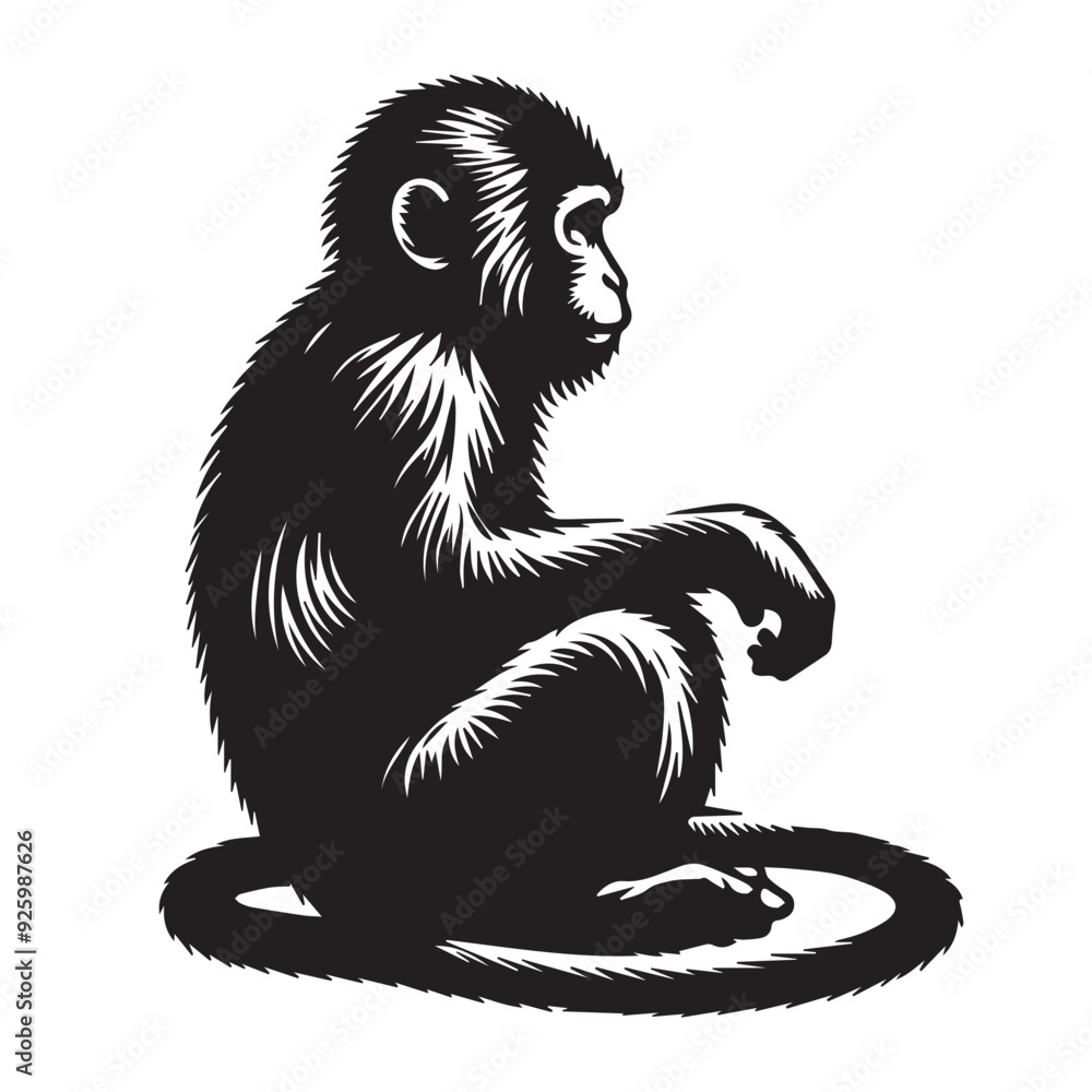 Monkey sitting - silhouette of monkey -vector image of monkey setting Monkey sitting - silhouette of monkey -vector image of monkey setting
