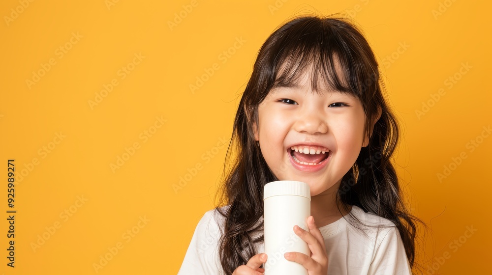 Cheerful little child holding a product. On an isolated background. Cheerful little child holding a product. On an isolated background.
