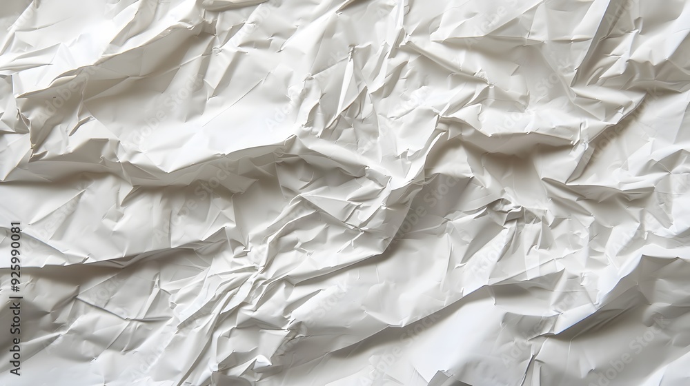 Obraz premium A white crumpled paper texture background, emphasizing its organic and textured appearance, suitable for various artistic and design applications.