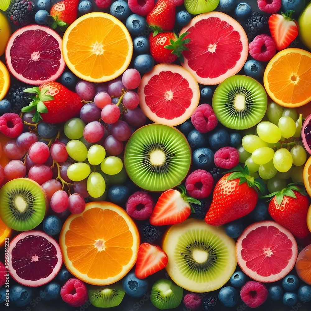 Fresh Fruit and Berries Collage - Vibrant Colors and Textures Fresh Fruit and Berries Collage - Vibrant Colors and Textures