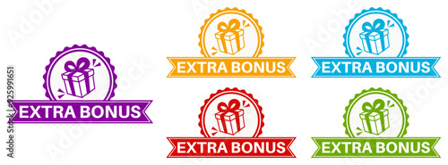 Set trendy colorful extra bonus icon sign. reward banner labels design template Vector illustration