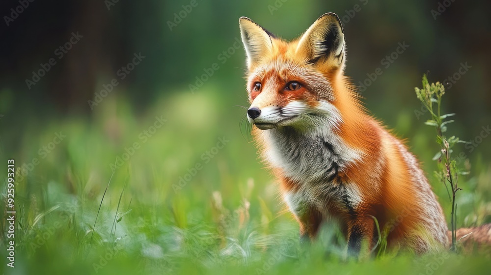 Red Fox in Lush Green Meadow Red Fox in Lush Green Meadow