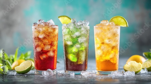 Three Refreshing Iced Beverages with Lime Wedges