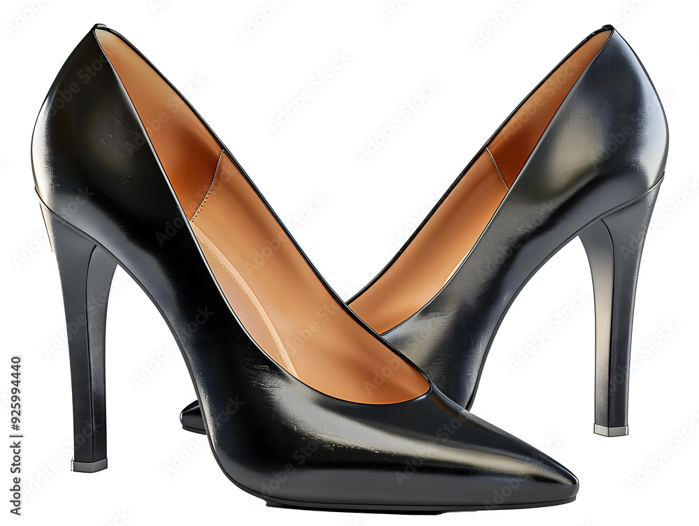 Black leather high heeled women shoes or Stilettos isolated on transparent background. Full Depth of Field Black leather high heeled women shoes or Stilettos isolated on transparent background. Full Depth of Field