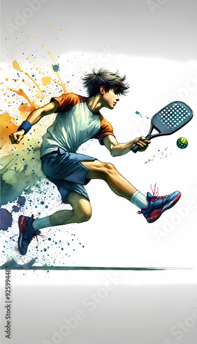 youth playing pickleball watercolor illustration