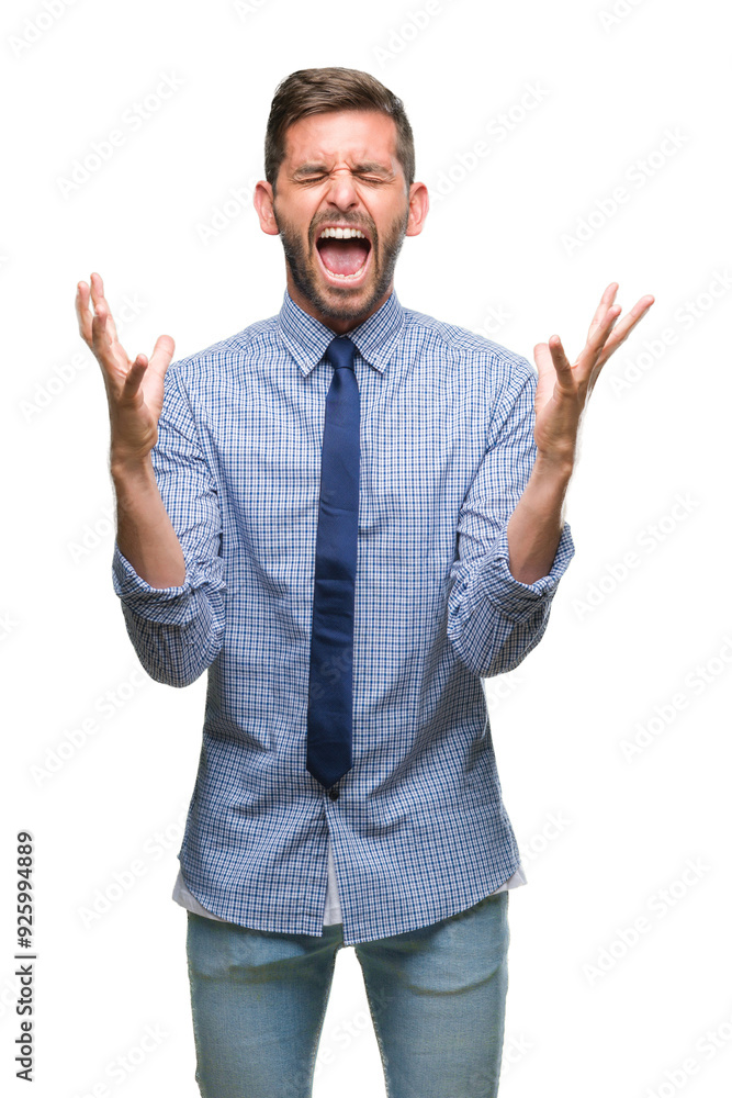 Young handsome business man over isolated background celebrating mad and crazy for success with arms raised and closed eyes screaming excited. Winner concept Young handsome business man over isolated background celebrating mad and crazy for success with arms raised and closed eyes screaming excited. Winner concept