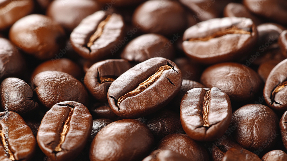 Naklejka premium Macro Shot of Roasted Coffee Beans