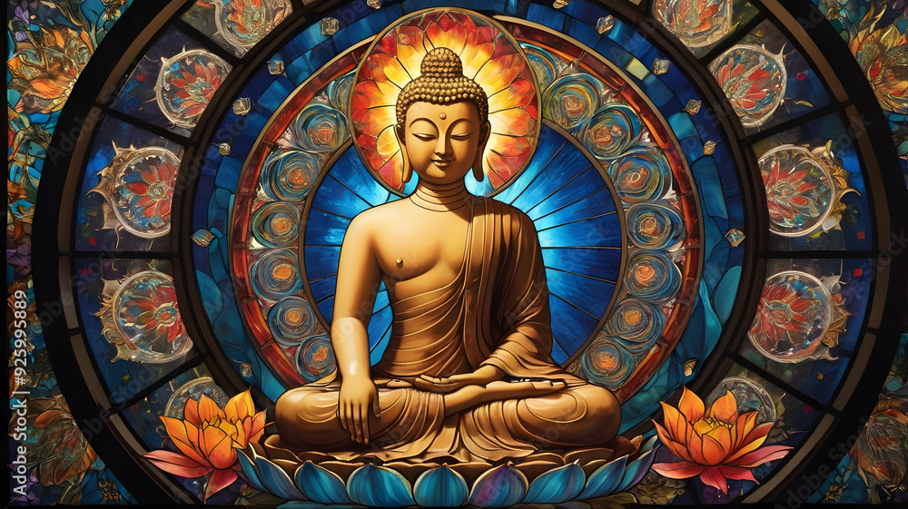 Fototapeta premium stained glass window in church, ai generated