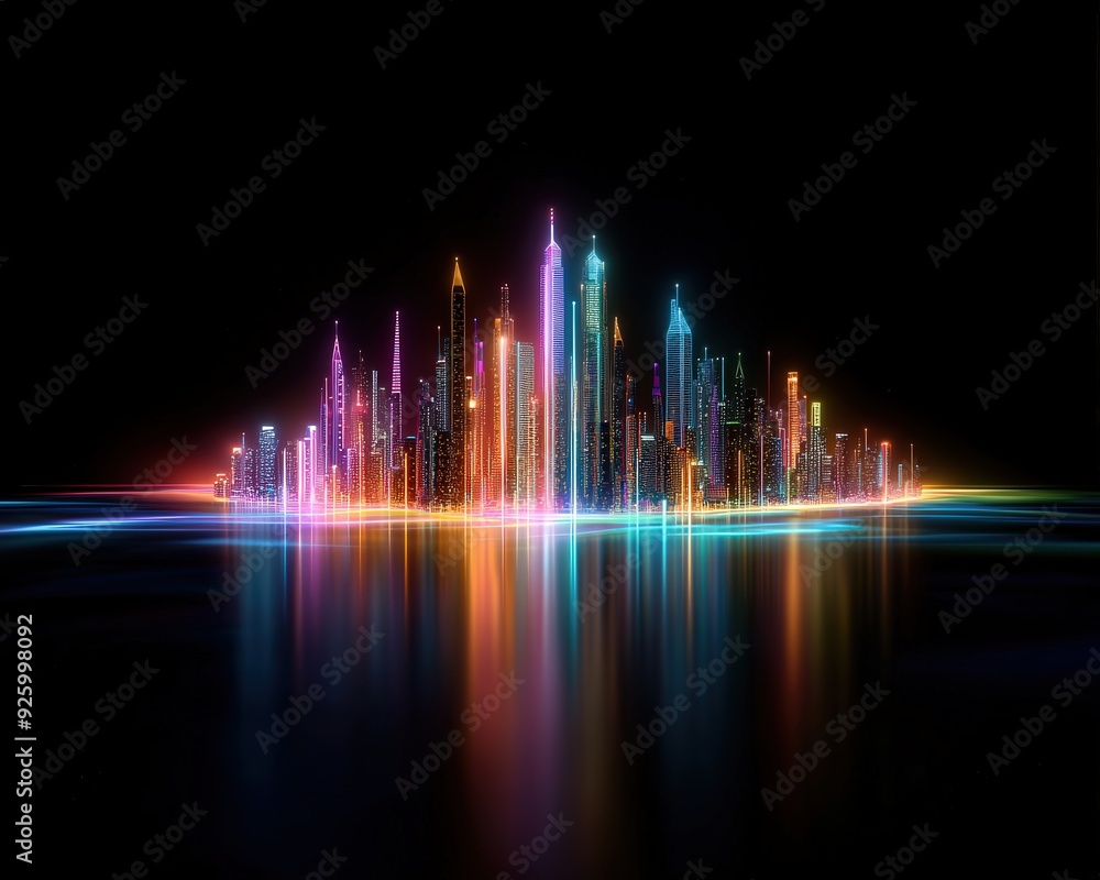 Abstract backdrop with erratic patterns and lines that resemble a nighttime metropolitan skyline Abstract backdrop with erratic patterns and lines that resemble a nighttime metropolitan skyline