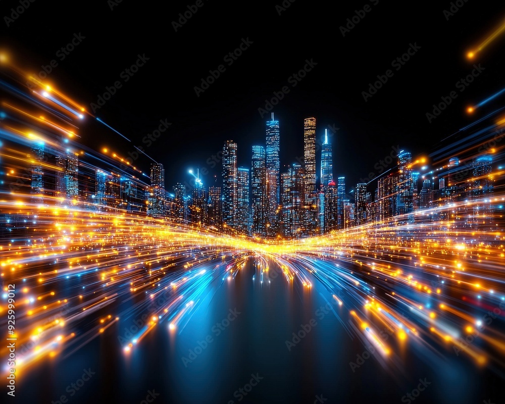 Fototapeta premium Abstract backdrop with erratic patterns and lines that mimic a nighttime metropolitan skyline