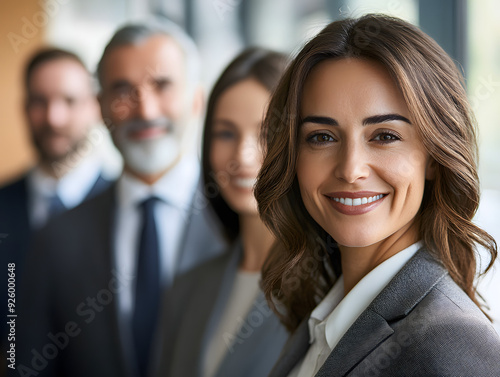 "A Group of Business People Standing in Line Smiling"