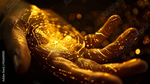 Enchanting Golden Light Patterns on a Hand
