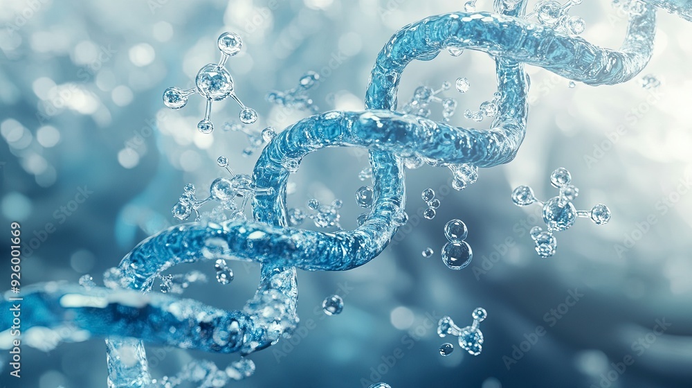 Cosmetic Essence, Liquid bubble, Molecule inside Liquid Bubble on DNA water splash background, Generative ai Cosmetic Essence, Liquid bubble, Molecule inside Liquid Bubble on DNA water splash background, Generative ai
