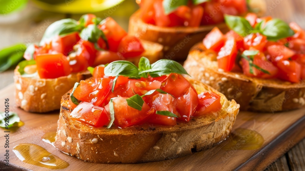 Fresh Bruschetta with Tomato and Basil on Toasted Bread Fresh Bruschetta with Tomato and Basil on Toasted Bread