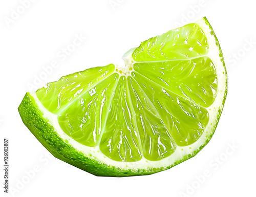 Ripe slice of green lime citrus fruit stand isolated on transparent background © Daniel