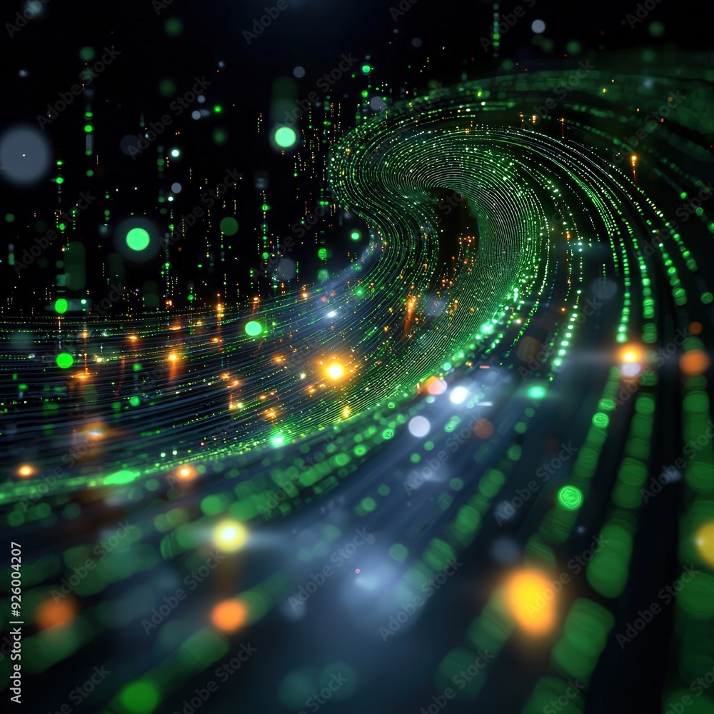Green code is running down an abstract background with patterns suggestive of a computer matrix. Green code is running down an abstract background with patterns suggestive of a computer matrix.