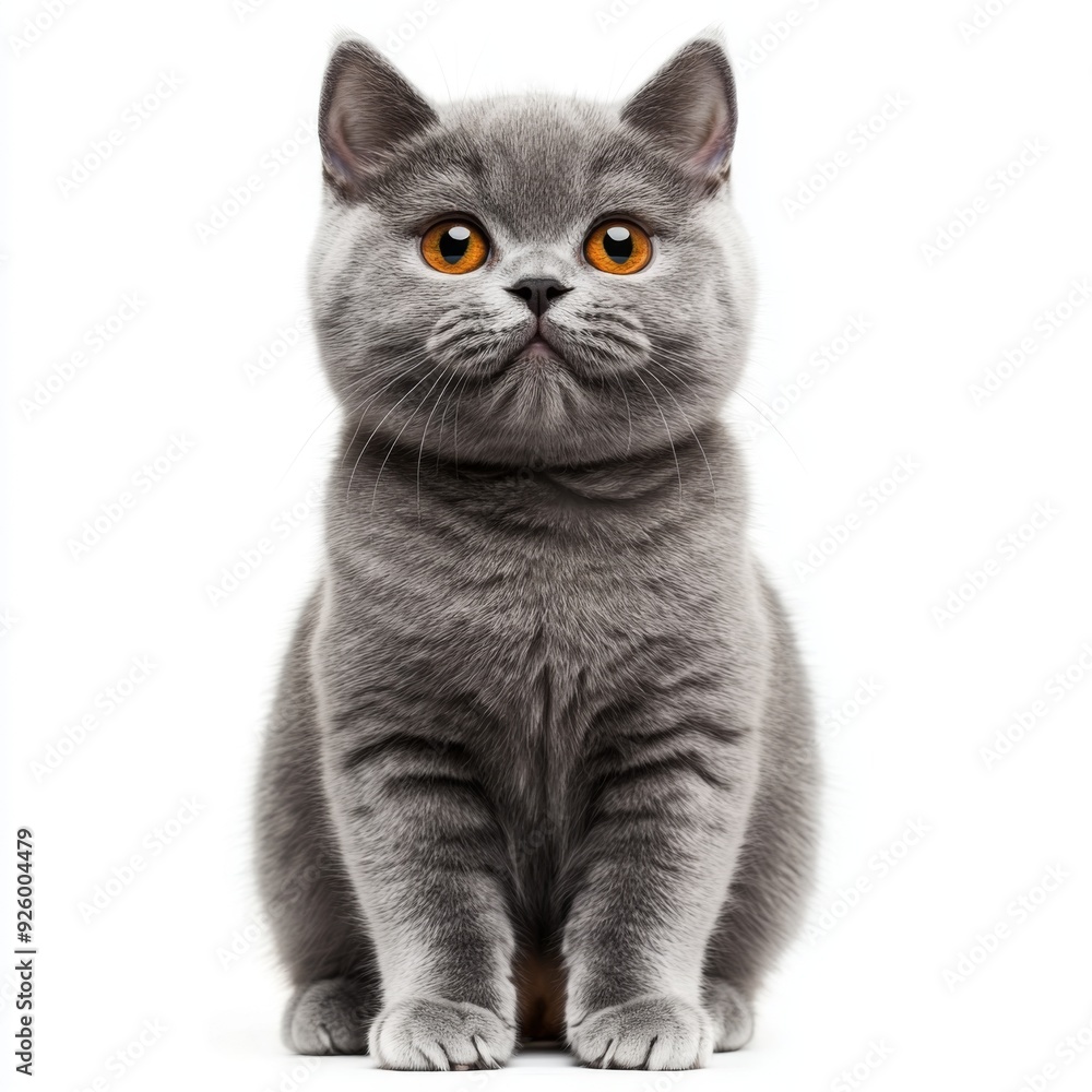 Obraz premium Cute smiling british cat on white background, AI generated Image