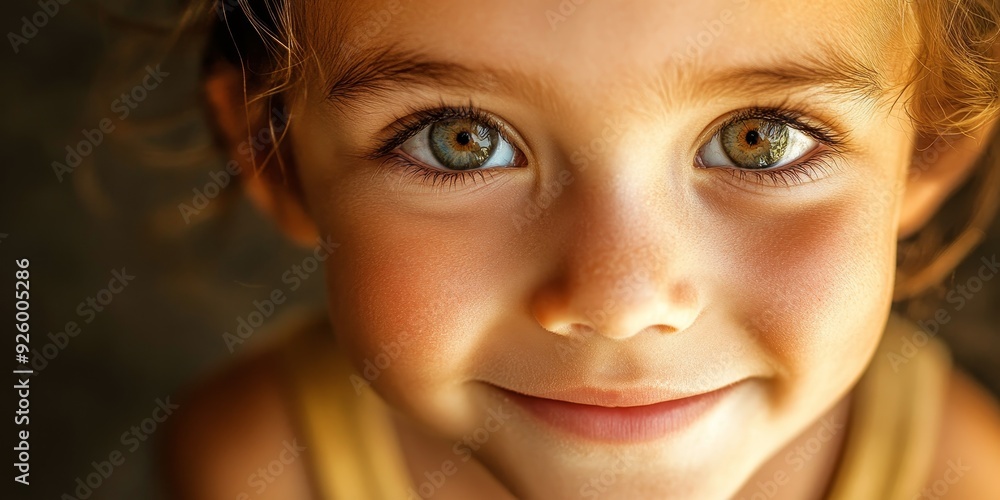 Fototapeta premium Close-up of a childG??s face with a joyful expression, capturing the innocence and charm in portraits of younger individuals