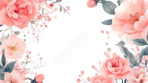 Pink floral frame on transparent background