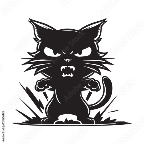 Silhouette of an angry cat. Vector illustration for tshirt, website, clip art, poster and print on demand merchandise.