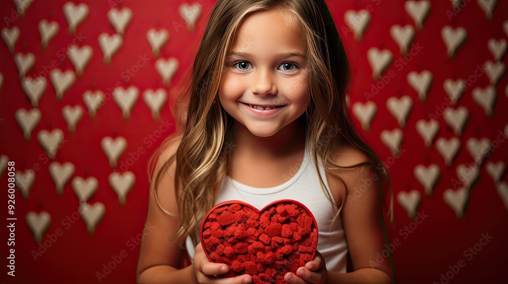 Girl with popcorn on a red background watching a movie in a cinema. Girl with popcorn on a red background watching a movie in a cinema.