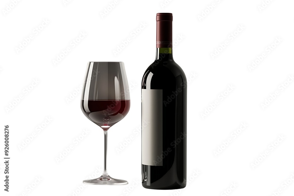 Elegant Wine Bottle with Minimalist Label and Partially Filled Glass on White Background copy space Elegant Wine Bottle with Minimalist Label and Partially Filled Glass on White Background copy space