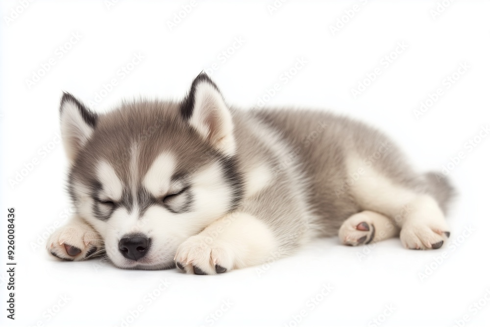 Sleeping Siberian Husky Puppy on White Background – Adorable Pet Photography Sleeping Siberian Husky Puppy on White Background – Adorable Pet Photography