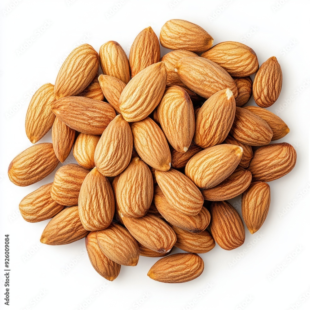 close up of Almonds on an isolated white background close up of Almonds on an isolated white background