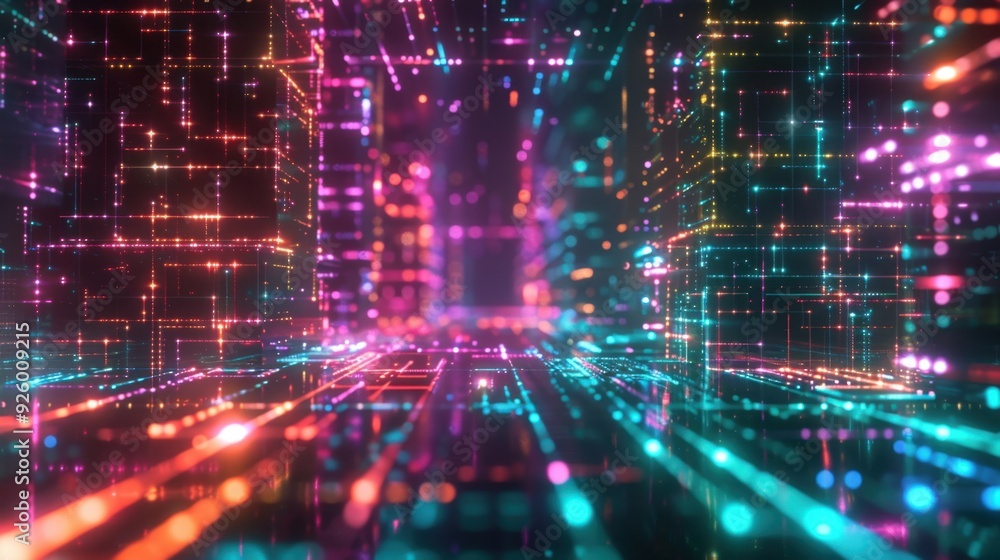 Cyberpunk-inspired background with neon grids. Cyberpunk-inspired background with neon grids.