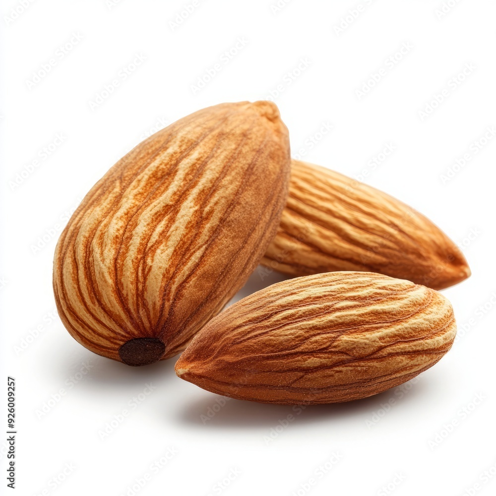 close up of Almonds on an isolated white background close up of Almonds on an isolated white background