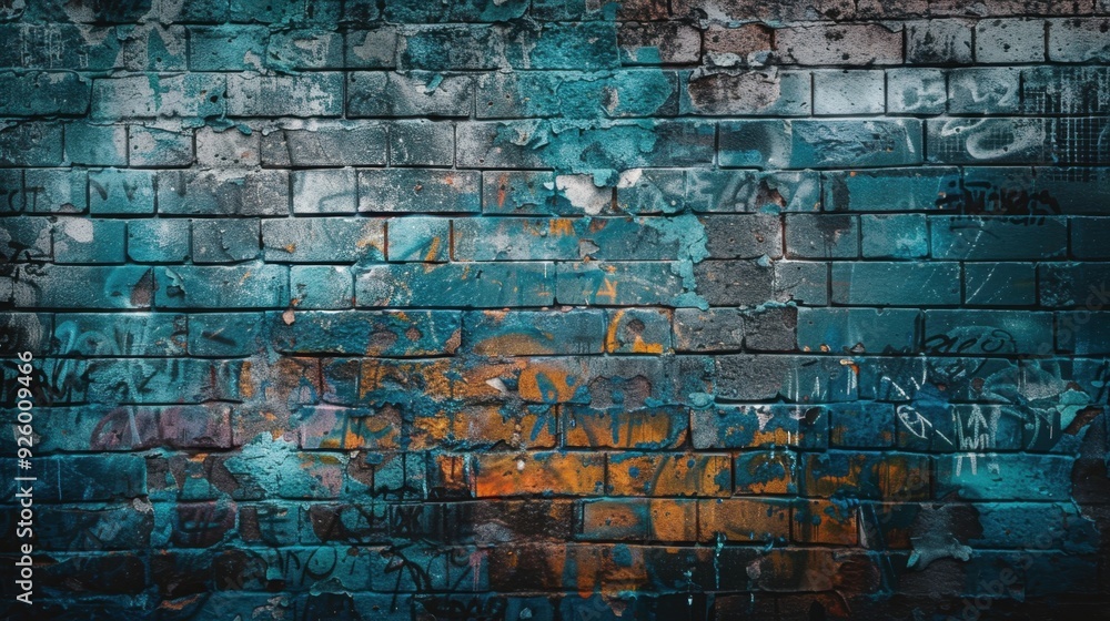 Distressed brick wall with graffiti remnants. Distressed brick wall with graffiti remnants.