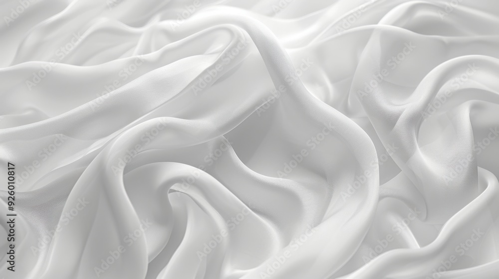 Obraz premium Gentle waves in a white fabric, creating a smooth, abstract background that exudes simplicity and elegance.