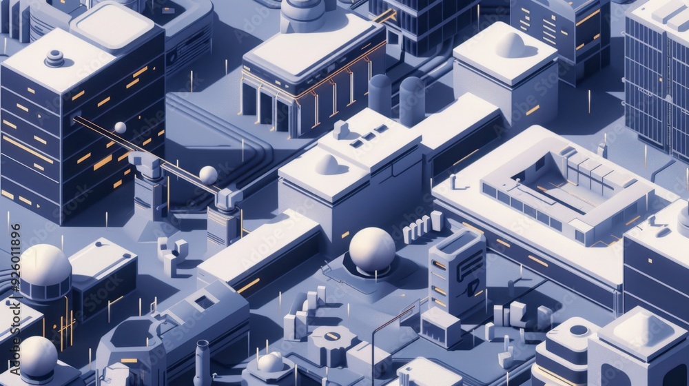 Isometric projection of a futuristic city. Isometric projection of a futuristic city.