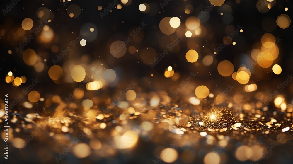 Abstract background with blurred golden lights and glitter. Abstract background with blurred golden lights and glitter.