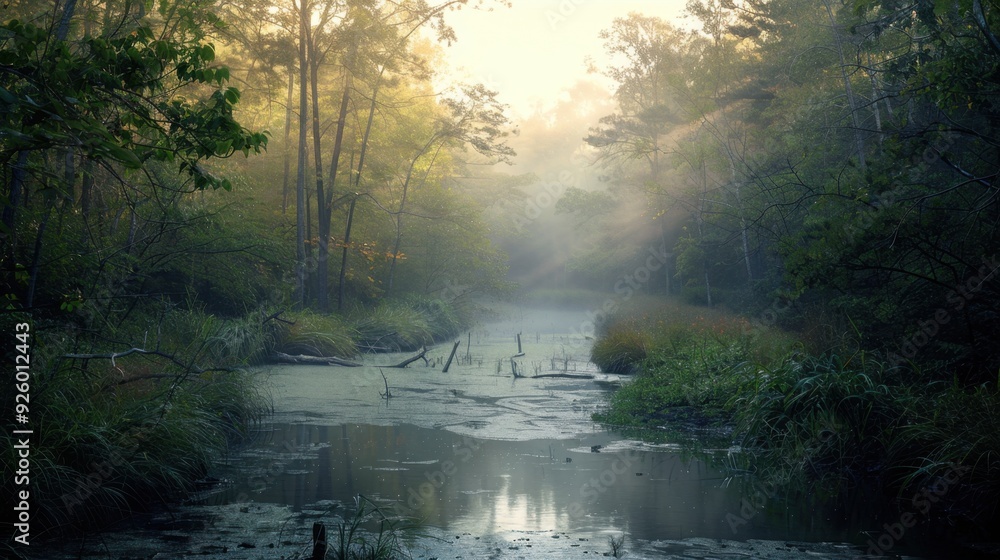 Obraz premium Mist rising from a cool, early morning stream.