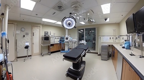 Surgical Operating Room with Medical Equipment and a Surgical Table