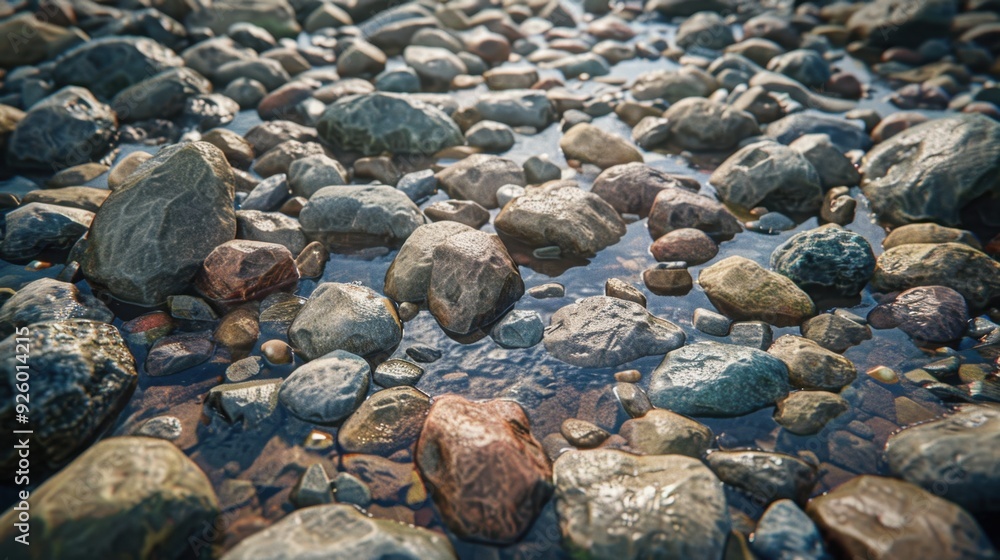 Rocky streambed with smooth, worn stones. Rocky streambed with smooth, worn stones.