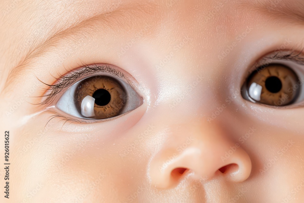 Naklejka premium A close-up of an infant s eyes wide open, gazing intently at a moving object, representing the development of visual tracking and attention