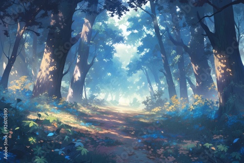 Enchanting Anime-Style Fantasy Forest: A Vivid Abstract Wonderland for Gaming Art and 4K Illustrative Wallpapers in a Mystical Setting,anime style