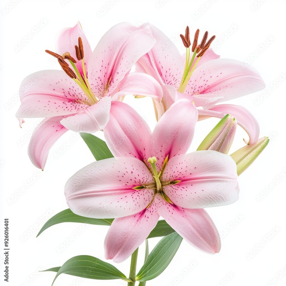 Fototapeta premium Close up Pink lily flower bouquet on an isolated white background