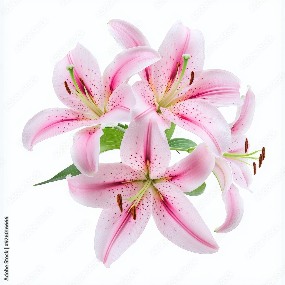 Close up Pink lily flower bouquet on an isolated white background Close up Pink lily flower bouquet on an isolated white background