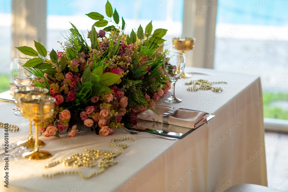 Luxury Wedding Venue: Beautifully Decorated Indoor Space with Floral Arrangements