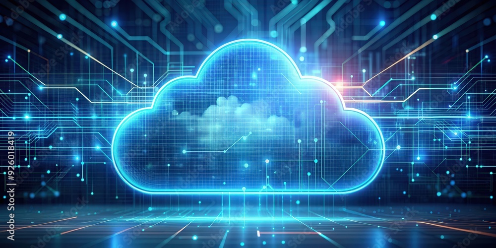 Futuristic cloud computing interface with glowing edges and soft colors, technology, futuristic Futuristic cloud computing interface with glowing edges and soft colors, technology, futuristic