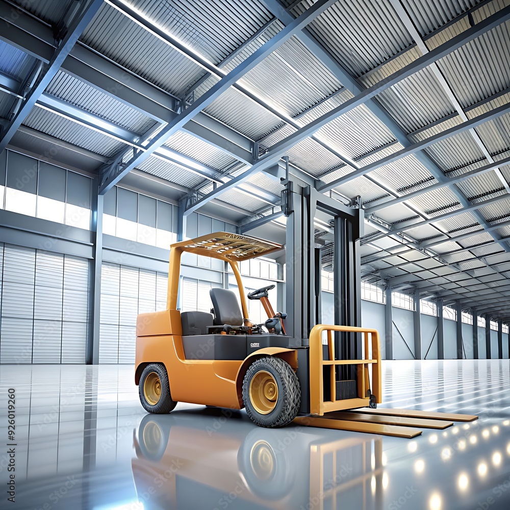 Naklejka premium Forklift indoors in a warehouse with boxes Neural network AI generated art