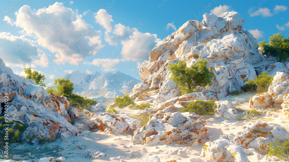 Obraz premium At twilight the perception of day and night changes on the huge rocks on the sandy beach.
