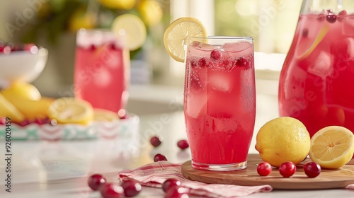 Refreshing Cranberry Lemonade with Lemon and Ice